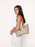 Ana SMALL Tote - White & Gold Stripes