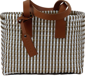 Ana SMALL Tote - White & Gold Stripes