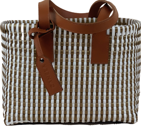 Ana SMALL Tote - White & Gold Stripes