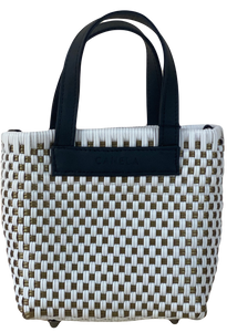 Maia bag - White & Gold  with black handles