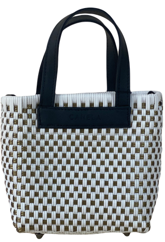 Maia bag - White & Gold  with black handles